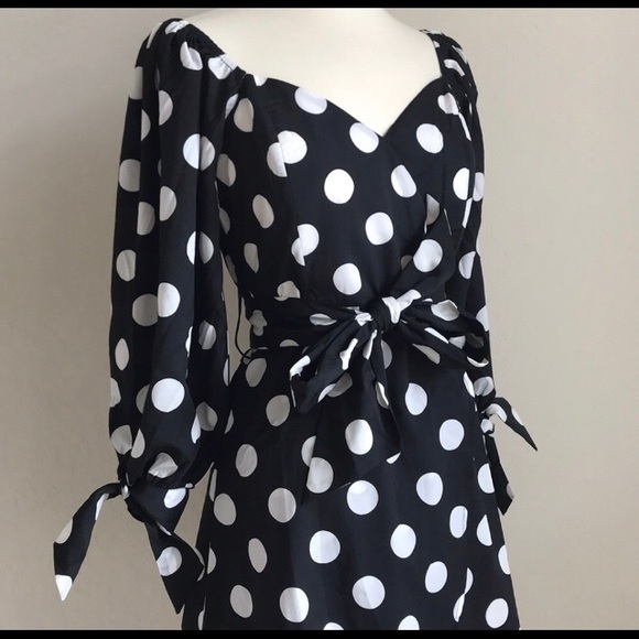 off the shoulder long sleeve polka dot dress - Picture 4 of 8